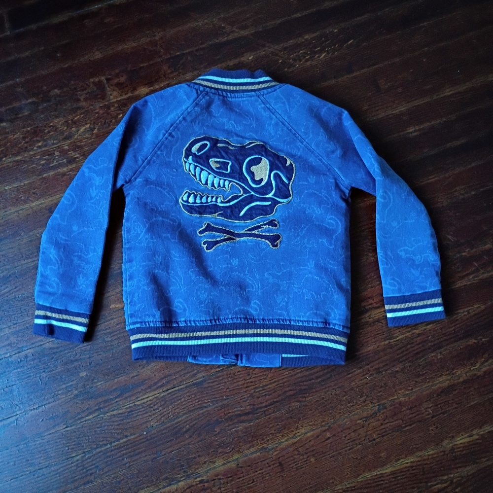 Epic Threads Legend Denim Bomber Jacket Boys 3T Blue Embroidered Dinosaur - Picture 6 of 10
